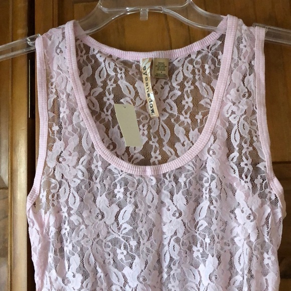 NWT Y2K Eyeshadow Light Pink Lace Razorback Tank Top Medium - Picture 2 of 3